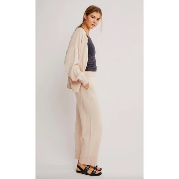 NEW Free People Solar Sweater Set Size Large Tan Sand Dollar Wide Leg Cardigan - Picture 6 of 14